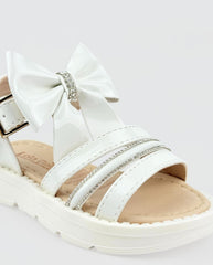 Sandalias Blancas Para Niña Con Moño y Detalle Brillante Fashion