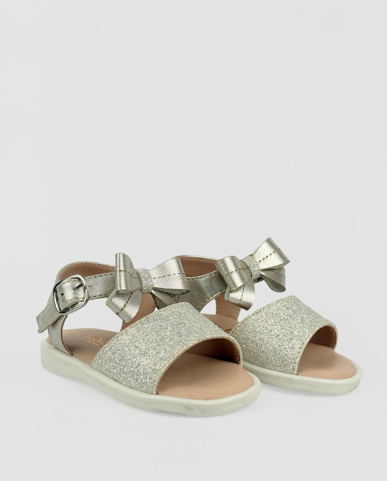 Sandalias Brillos Moño Champagne