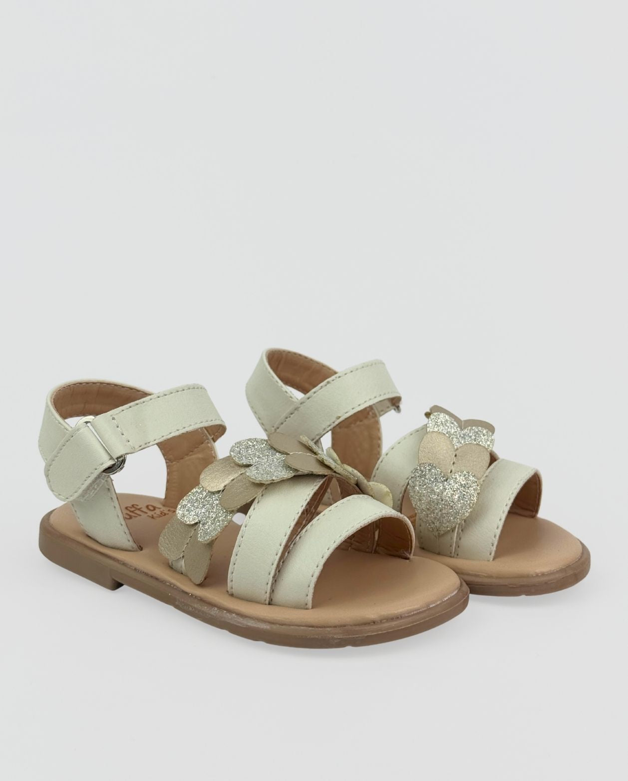 Sandalias Corazones Brillos Crema