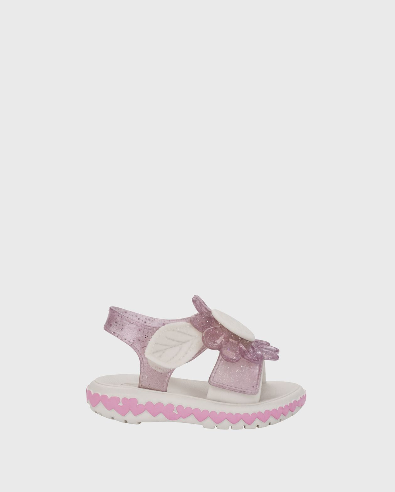 Sandalias Velcro Flor Rosa Glitter