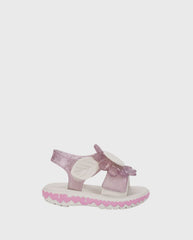 Sandalias Velcro Flor Rosa Glitter