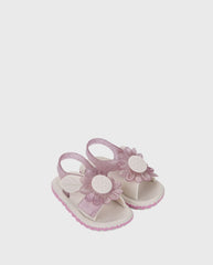 Sandalias Velcro Flor Rosa Glitter Niña