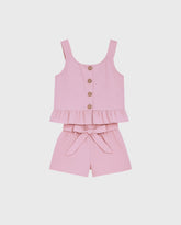 Conjunto Blusa Botones Short Rosa