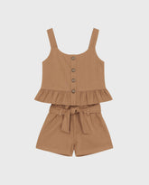 Conjunto Blusa Botones Short Café