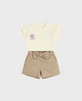 Conjunto Short Moño Café Blusa Blanca