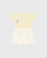 Conjunto Short Moño Blanco Blusa Crema