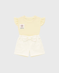 Conjunto Short Moño Blanco Blusa Crema