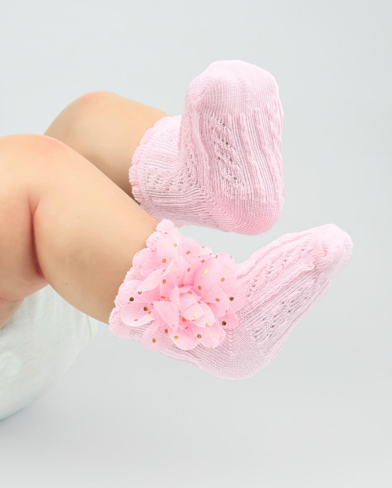 Set 2 Medias Detalle Flor Puntos Niñas