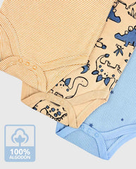 Set 3 Bodys Estampado Rayas Con Dinosaurios Algodón