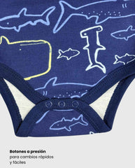 Set 3 Bodys Estampado Tiburón Azul Colombia