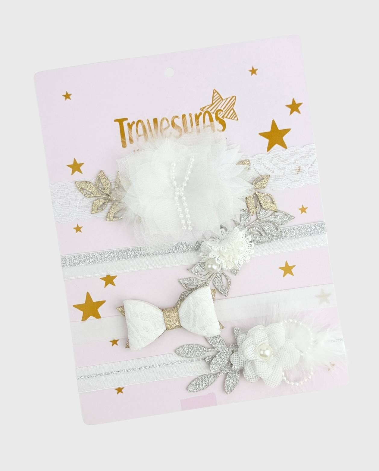 Set 4 Balacas Flores Pluma Blanco