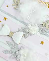 Set 4 Balacas Flores Pluma Blanco Ceremonia