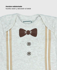 Set 5 Bodys Estampado Corbatín Oso beige Niños