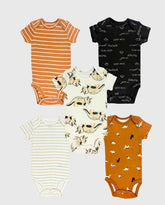 Set 5 Bodys Estampado Dinosaurios Beige