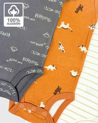 Set 5 Bodys Estampado Dinosaurios Beige Algodón