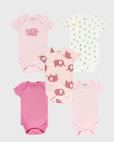 Set 5 Bodys Estampado Elefante Rosa