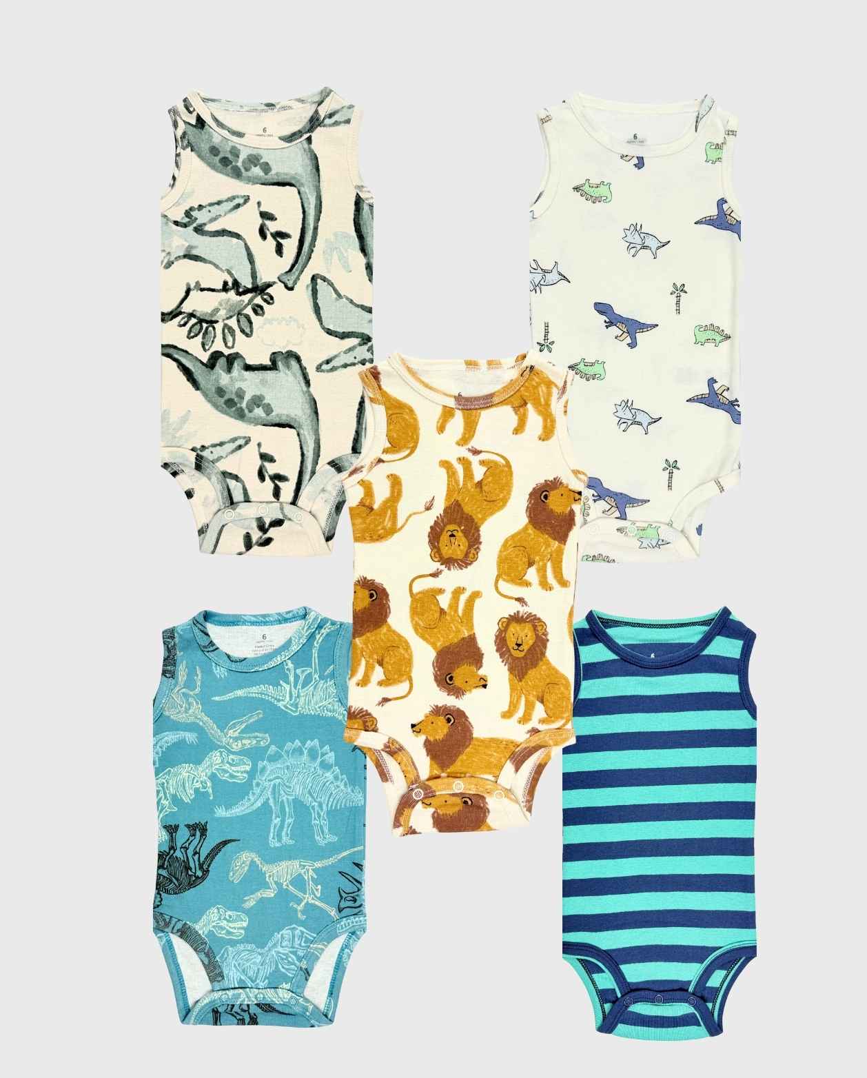 Set 5 Bodys Estampado Esqueleto Animales Leon