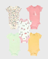 Set 5 Bodys Estampado Flores Con Jirafa Rosa