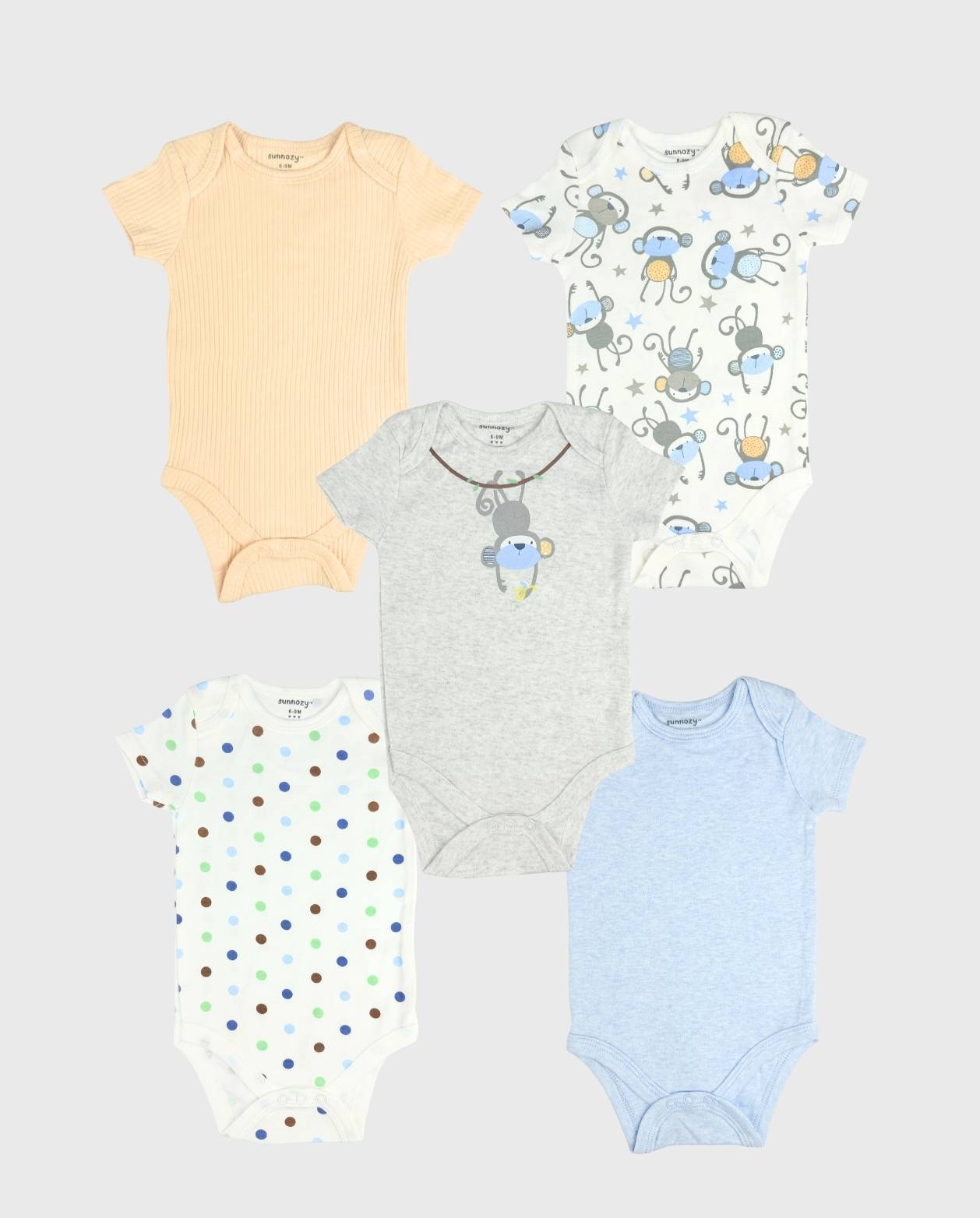 Set 5 Bodys Estampado Mono Gris