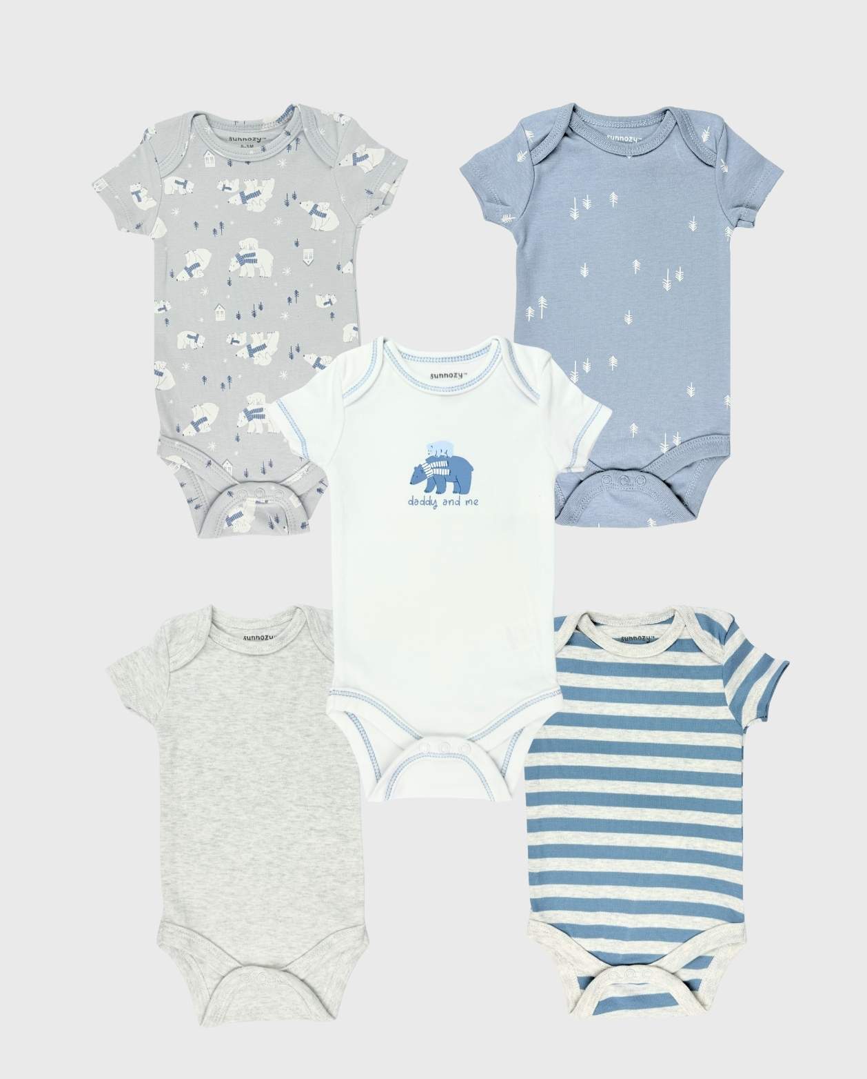 Set 5 Bodys Estampado Oso Polar Azul