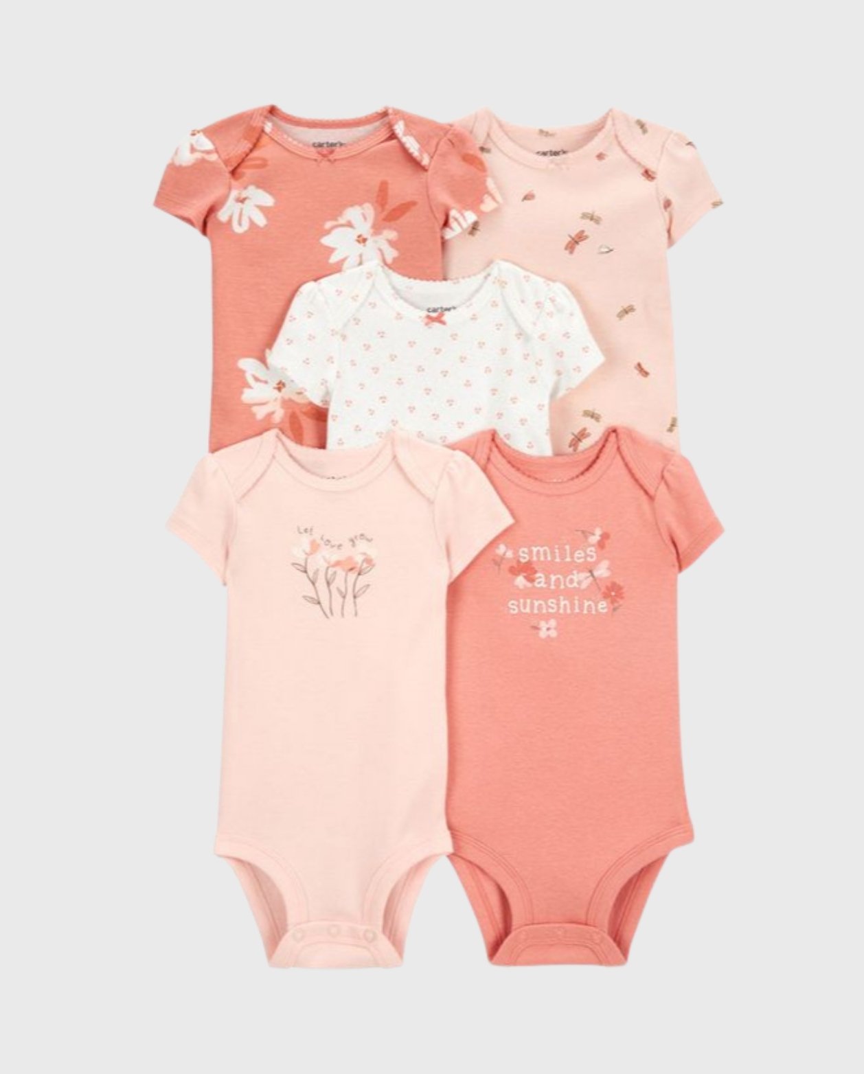 Set 5 Bodys Estampado Flores Salmon