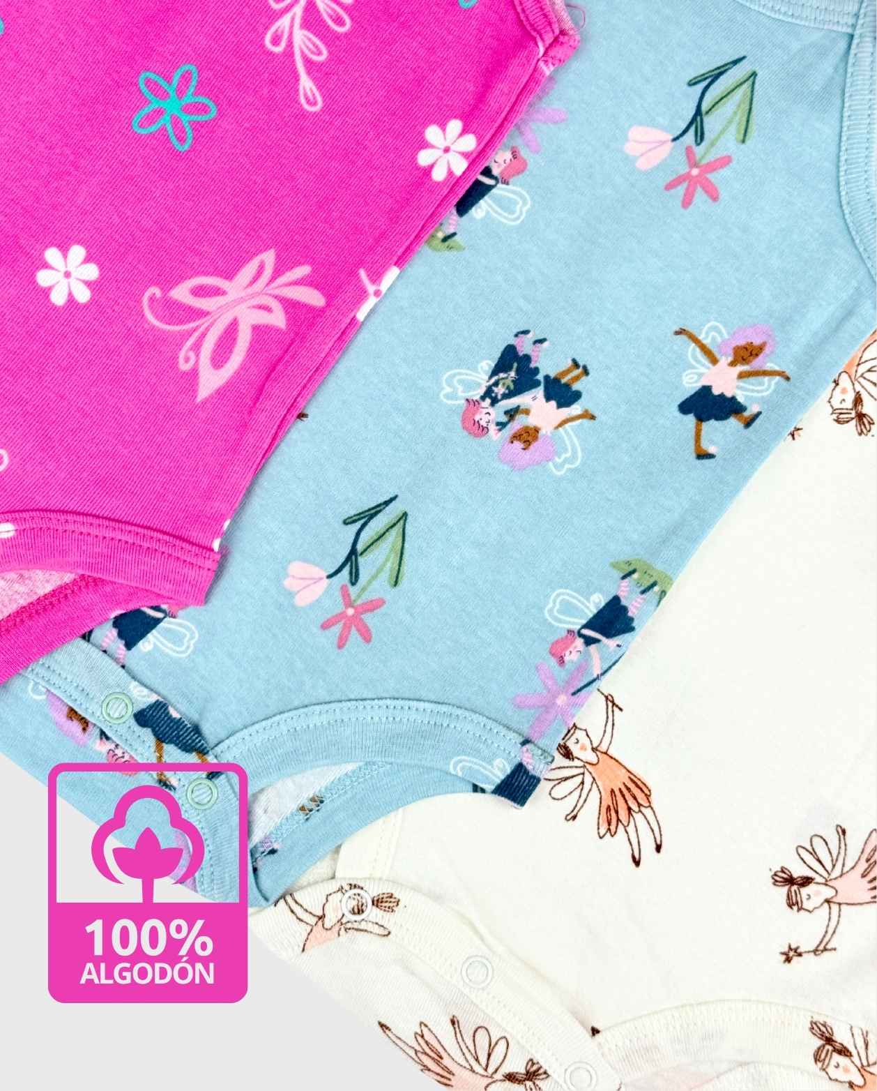 Set 5 Bodys Tiras Estampado Abeja Rosa Travesuras