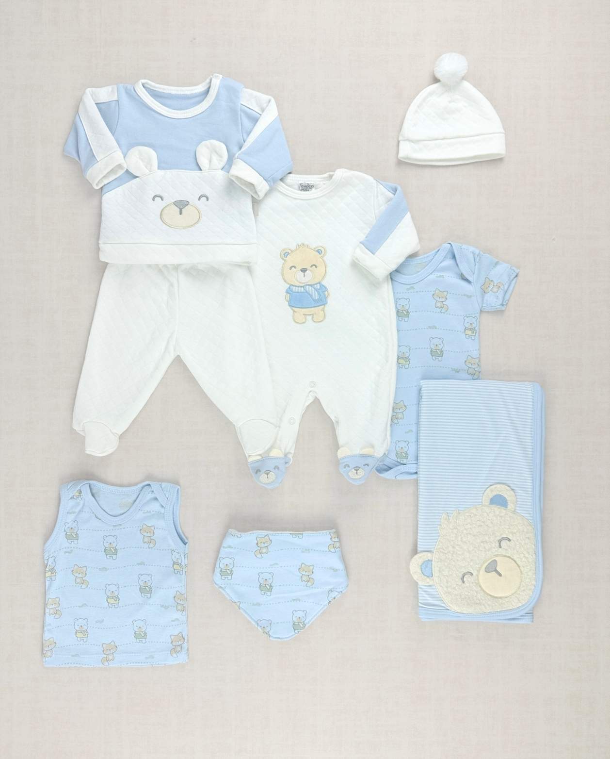 Set Primer Día Bordado Oso Azul