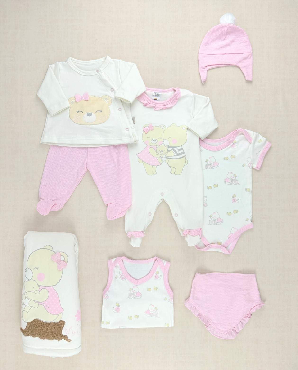 Set Primer Dia Familia Osos Rosa