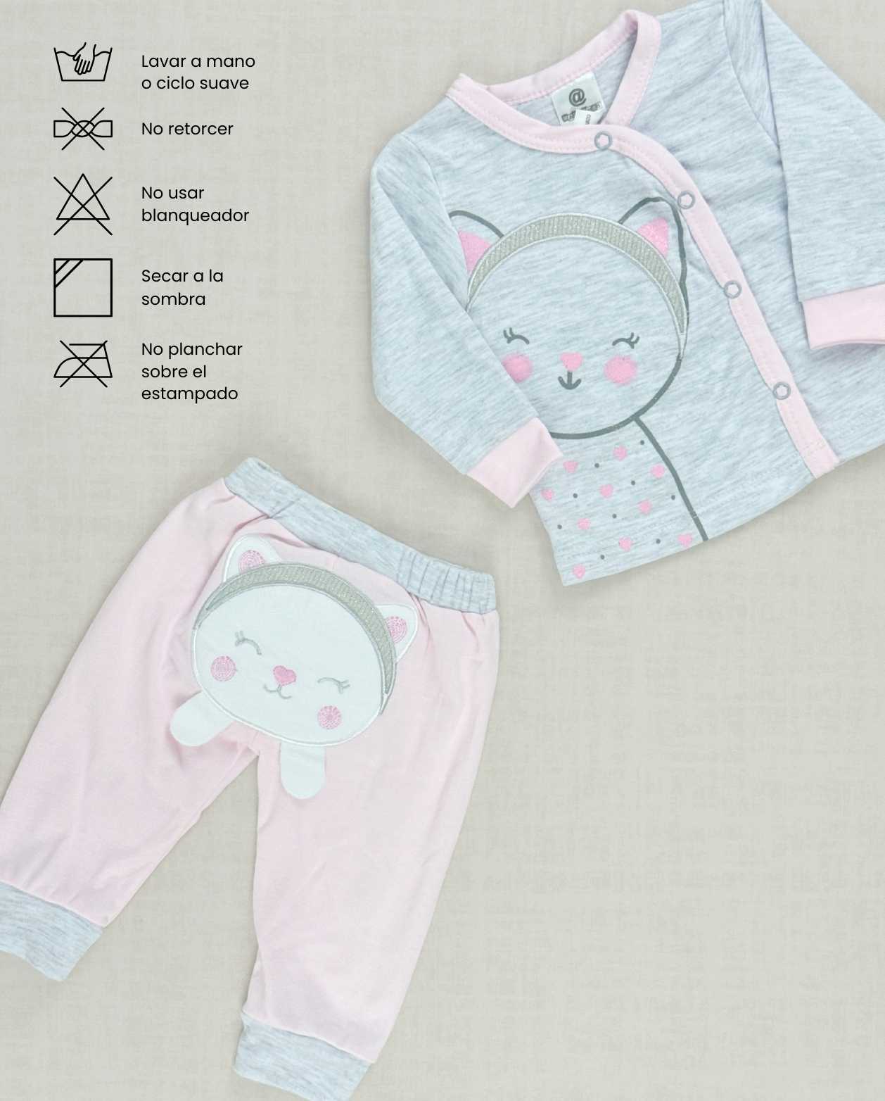 Set Primer Día Gata Corazón Gris Niñas