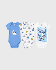 Set 3 Bodys Estampado Dinosaurio azul