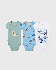 Set 3 Bodys Estampado Dinosaurio verde