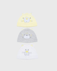 Set 3 Gorros Bebé Orejas Animales amarillo