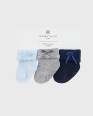 Set 3 Pares De Medias Doblez Moño Azul Niña