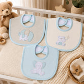 Set 3 Piezas Baberos Bordados El Bebé Feliz AZUL