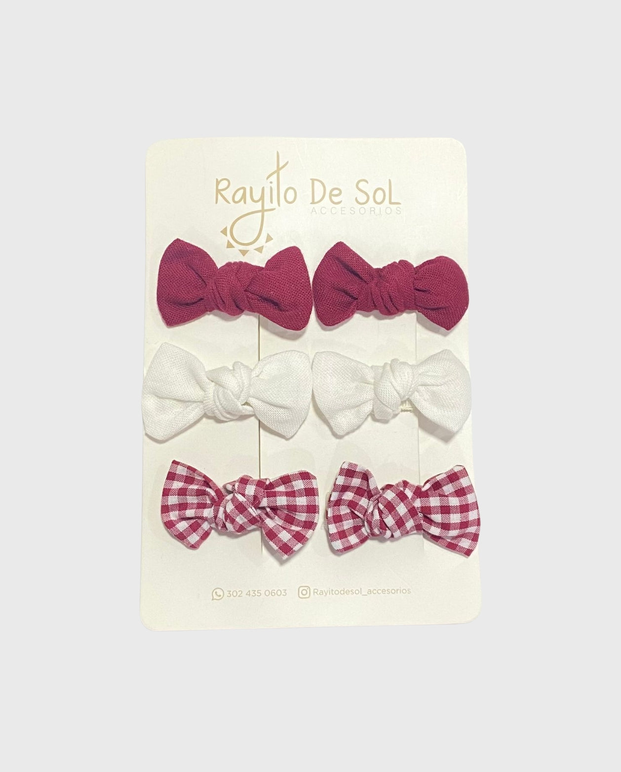 Set 3 Pinzas Moño MIlu Mini Rojo