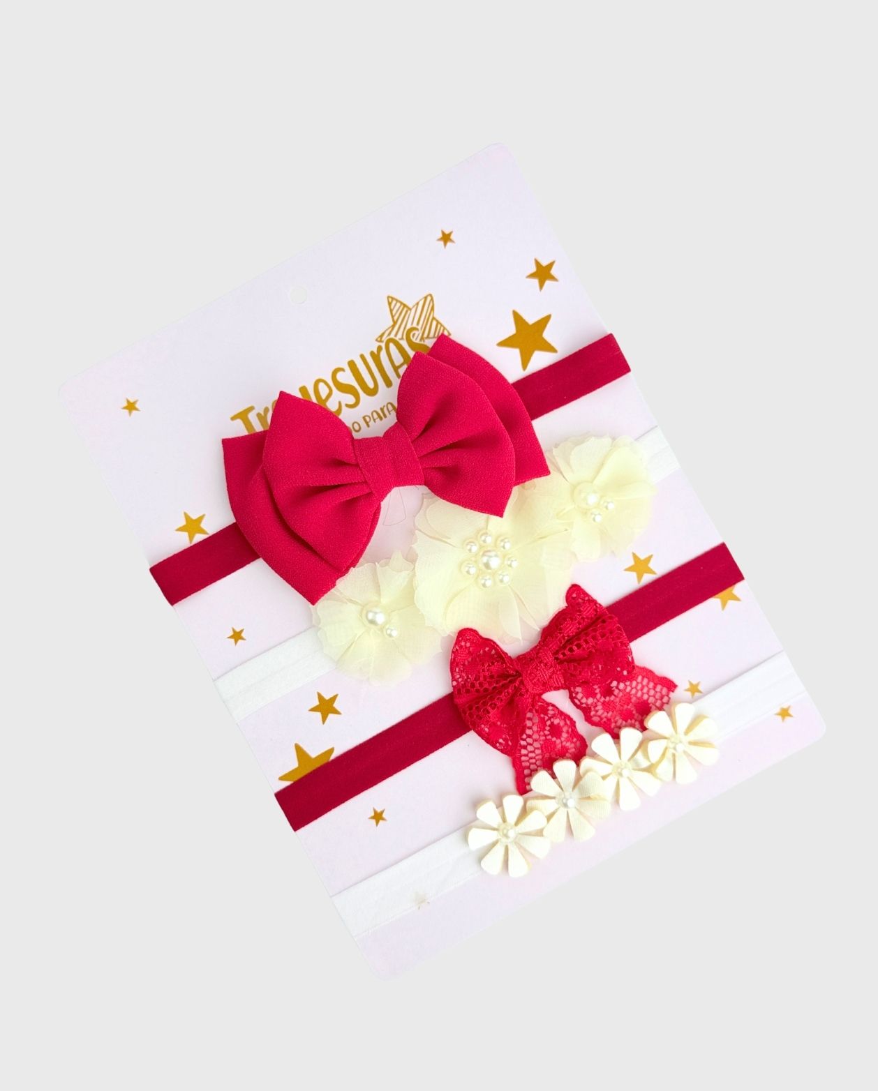 Set 4 Balacas Flores Lazo Rojo