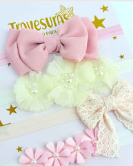 Set 4 Balacas Flores Lazo Rosa Pink