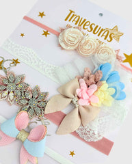 Set 4 Balacas Flores Moño Celeste Colores