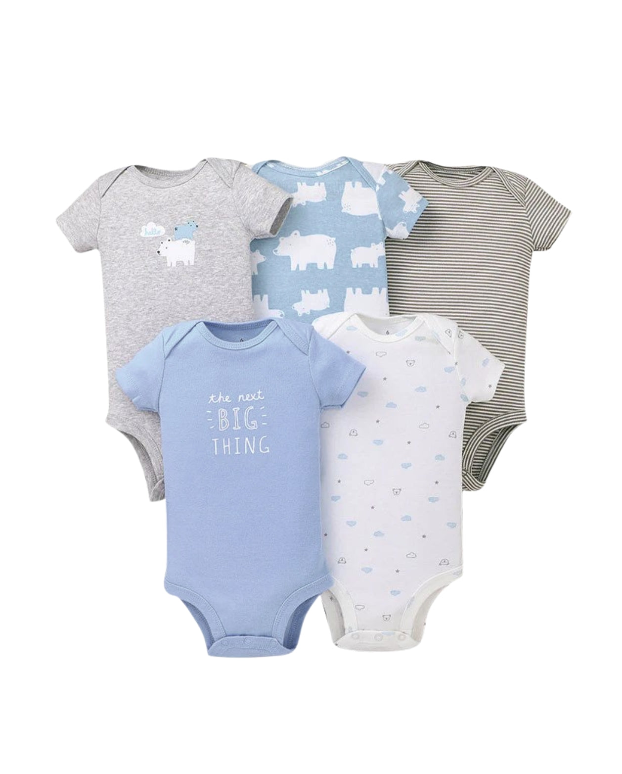 Set 5 Bodys Estampado Oso Azul Cielo