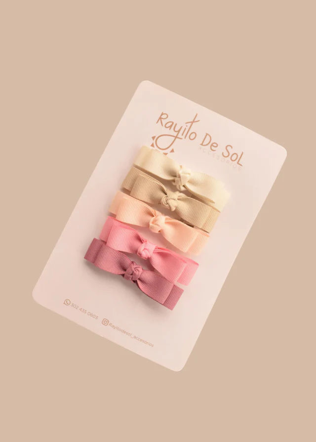 Set 5 Pinzas Moño Pia Tonos Pastel Rayito de Sol