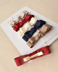 Set 5 Pinzas Moño Pia Tonos Tierra Rojo detalle