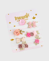 Set 7 Balacas Moños Y Flores Rosa