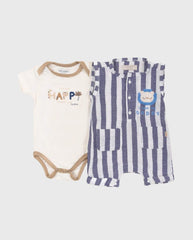 Set Body y Mameluco Rayas Happy Azul