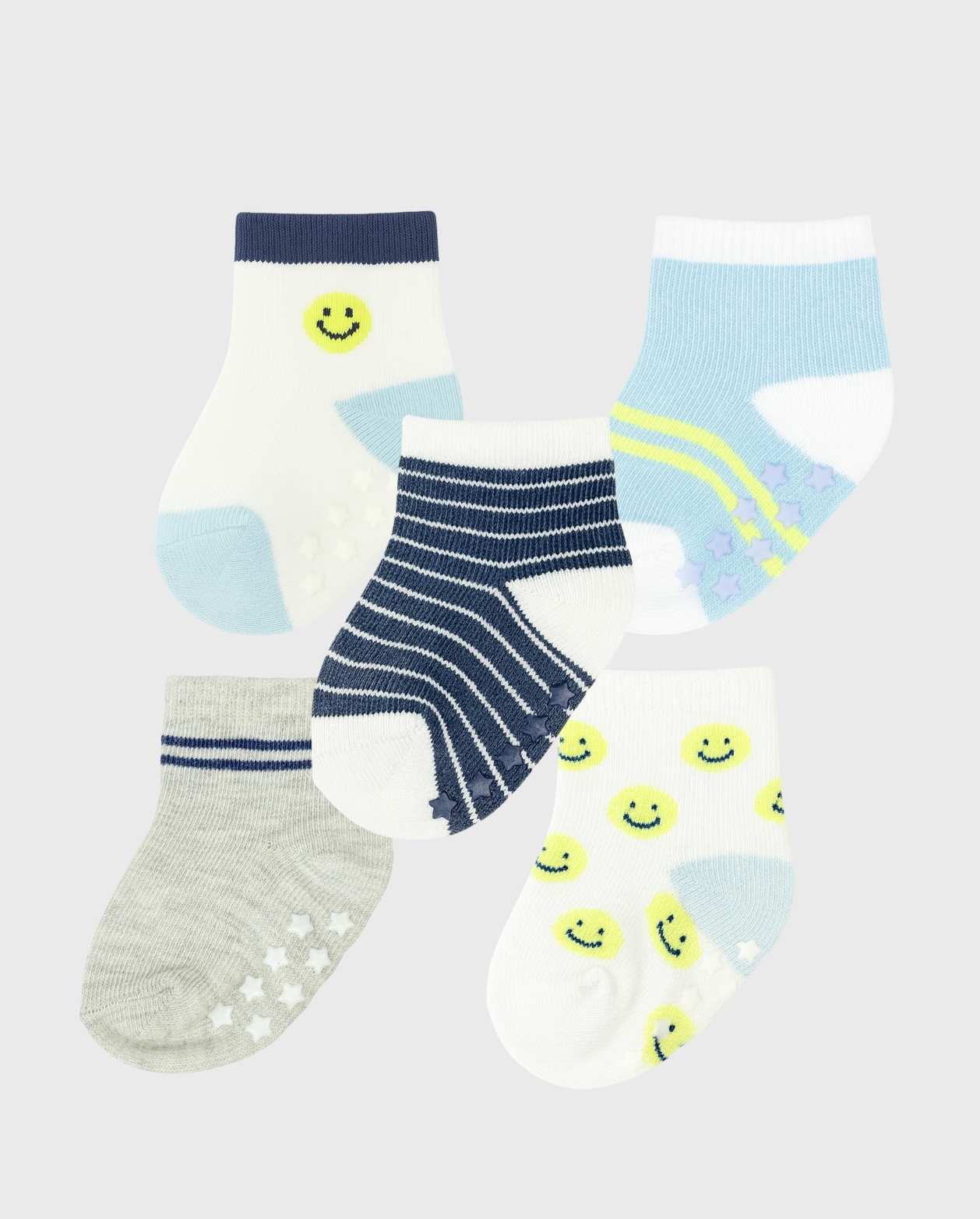 Set 4 Medias Estampado Cara Feliz Azul