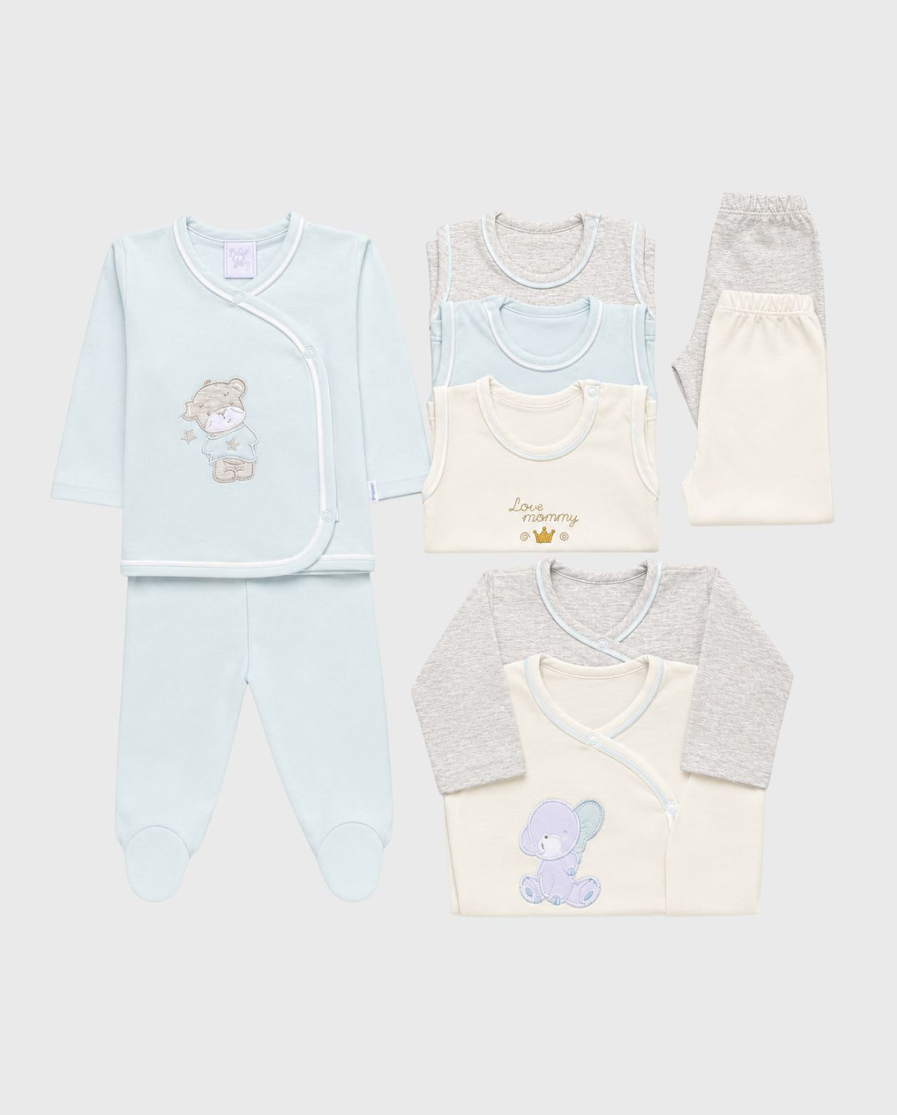 Set Primer Día Azul 9 Piezas para Recién Nacido