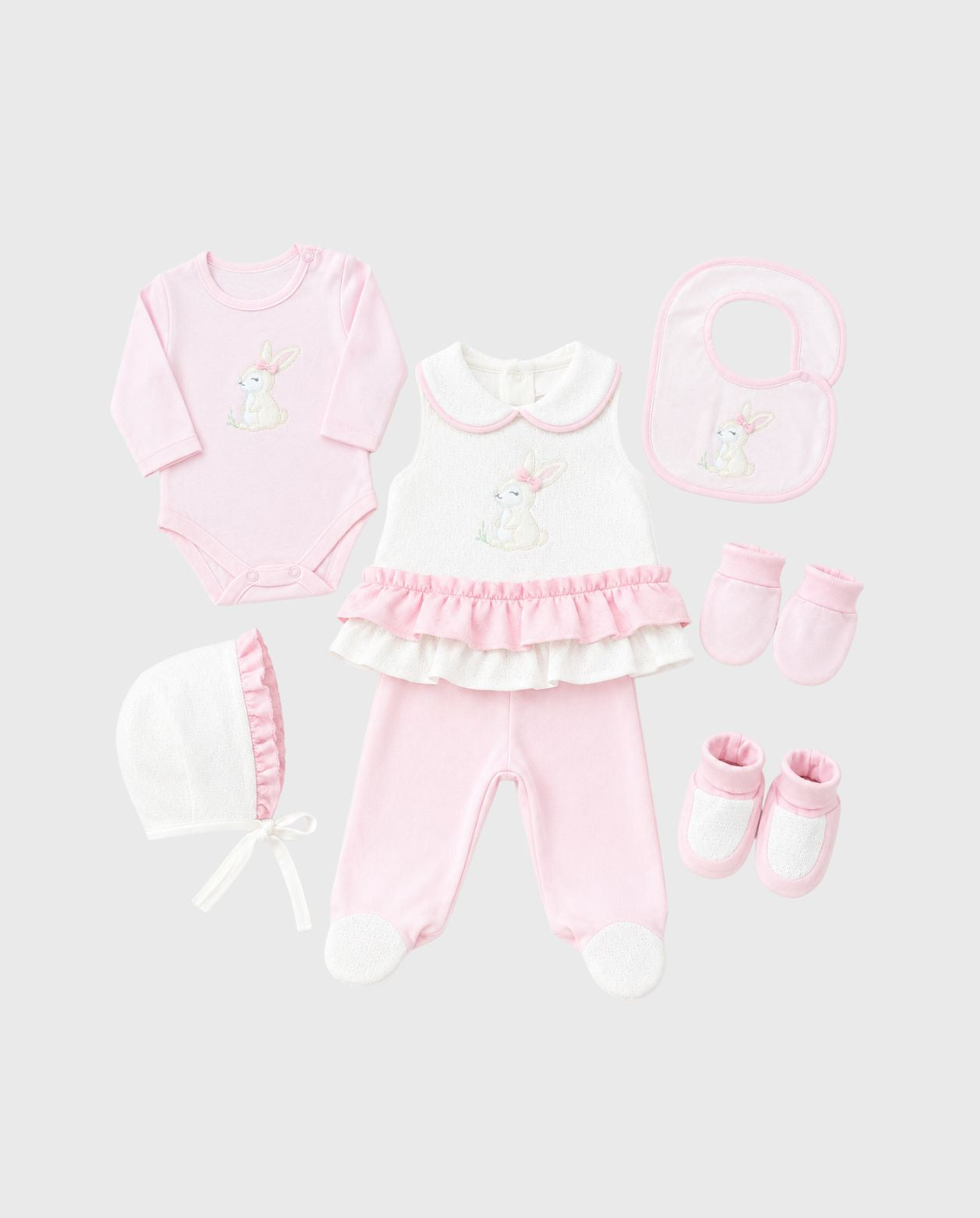 Set Primer DÍa Bordado Conejo Rosa