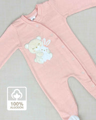 Set Primer Día Oso y Conejo Salmón Algodón