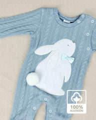 Set Primer Día Tela Trenza Conejo Azul Niño Algodón
