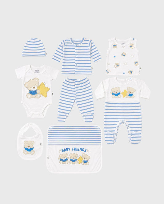 Set Primer Dia Rayas Oso Azul diseño