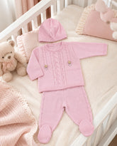 Set Primer Dia Tricot Trenza Flores Rosa